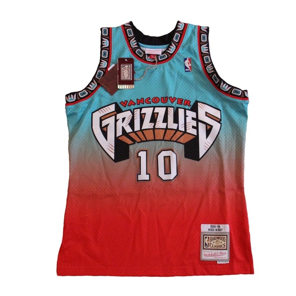 Mike Bibby #10 Vancouver Grizzlies 1998/99 Hardwood Fadeaway Red/Teal NBA Jersey - Picture 1 of 3